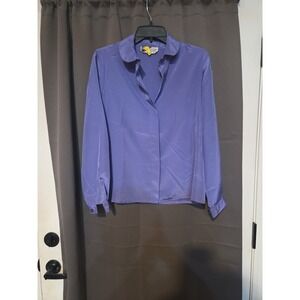 Keith Adams Colby Knits Blue Blouse, Women's‎ Vintage Medium Shirt, Purple Blue